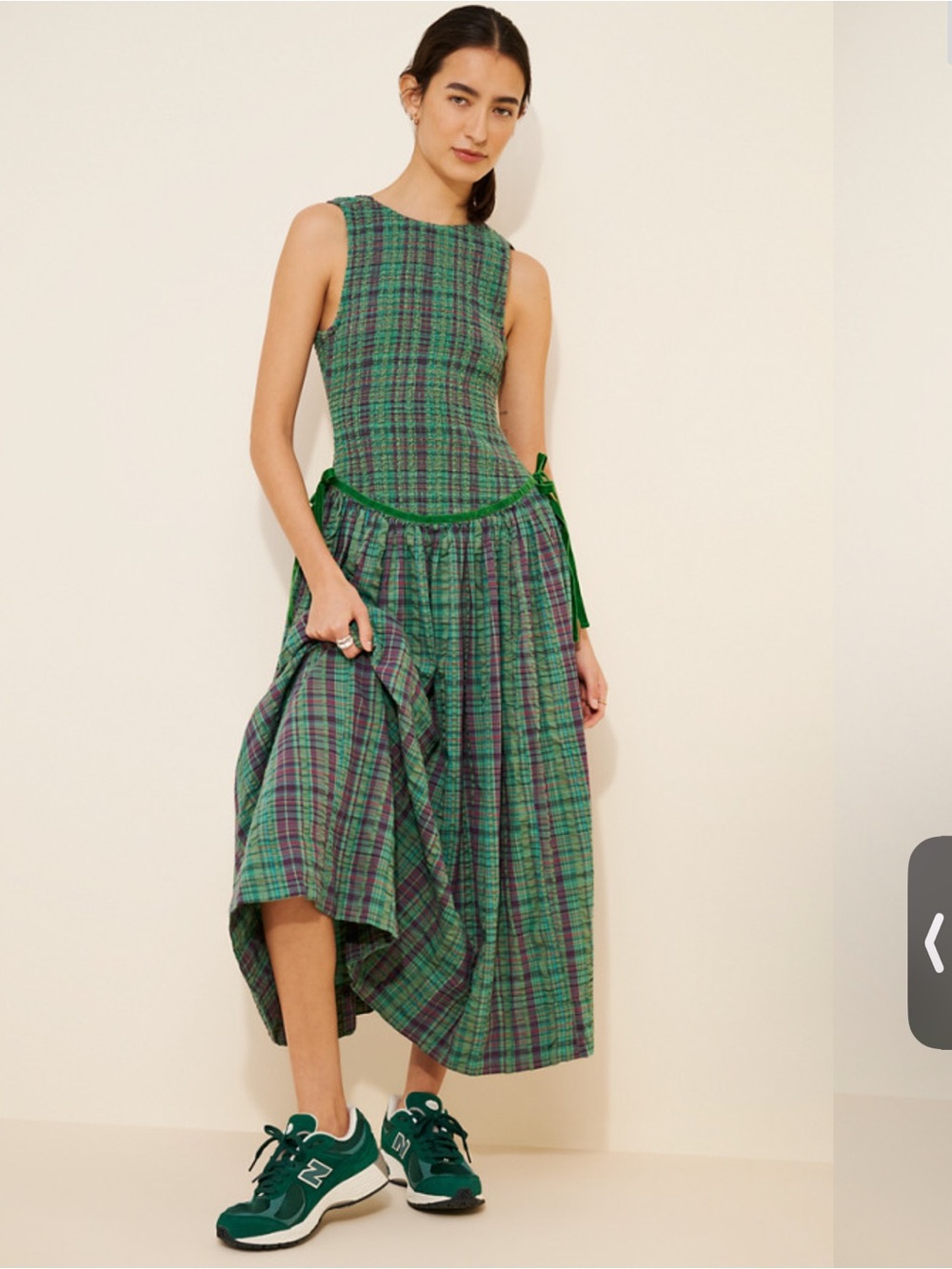 Free People Nightingdale Plaid Sleeveless Green Plaid Midi Dress